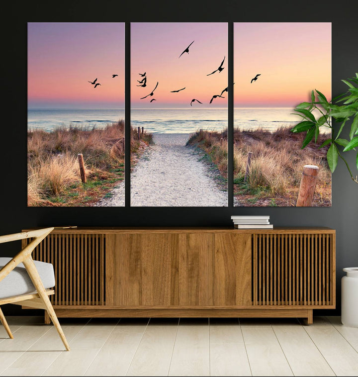 Birds on the Beach Sunset Wall Art Canvas Print