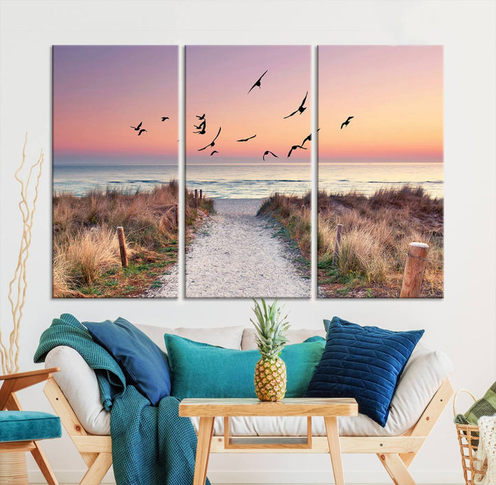 Birds on the Beach Sunset Wall Art Canvas Print