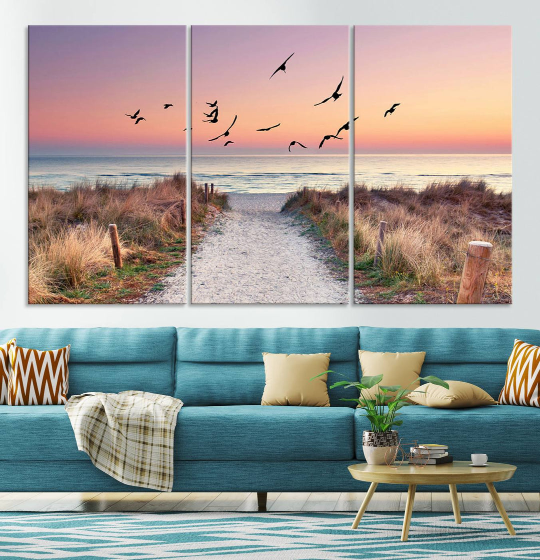 Birds on the Beach Sunset Wall Art Canvas Print