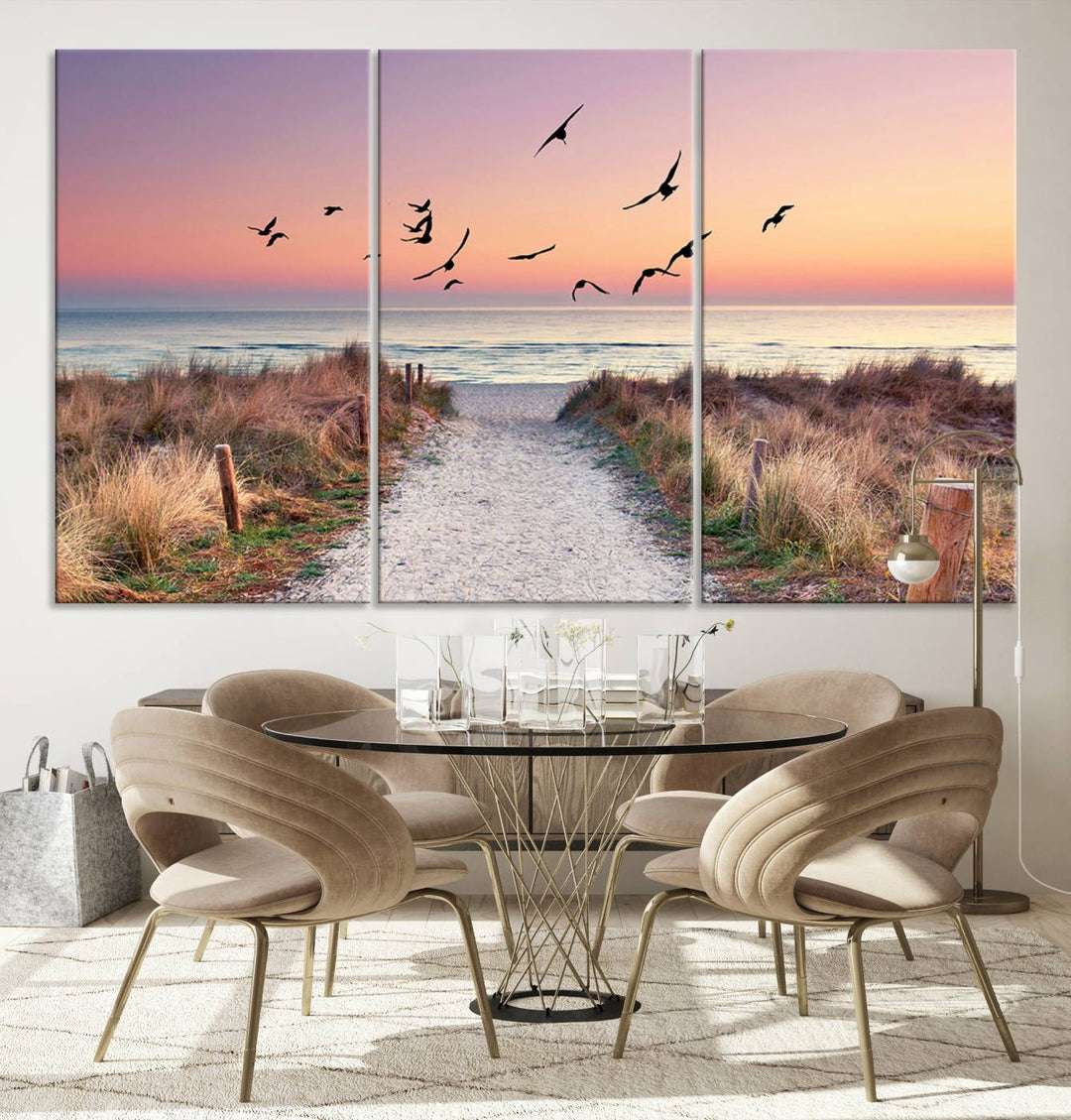 Birds on the Beach Sunset Wall Art Canvas Print