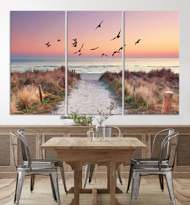 Birds on the Beach Sunset Wall Art Canvas Print