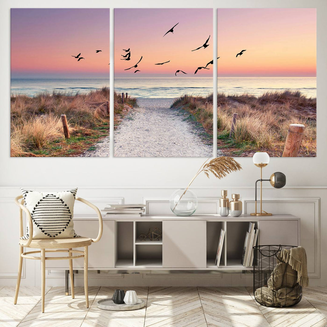 Birds on the Beach Sunset Wall Art Canvas Print