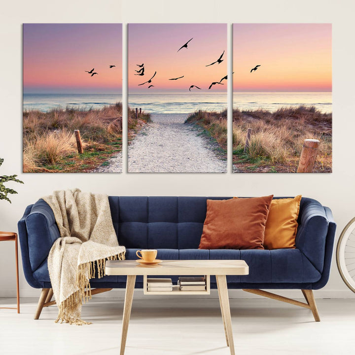 Birds on the Beach Sunset Wall Art Canvas Print