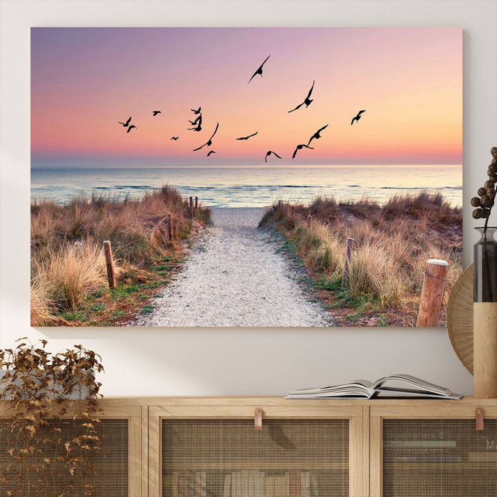 Birds on the Beach Sunset Wall Art Canvas Print