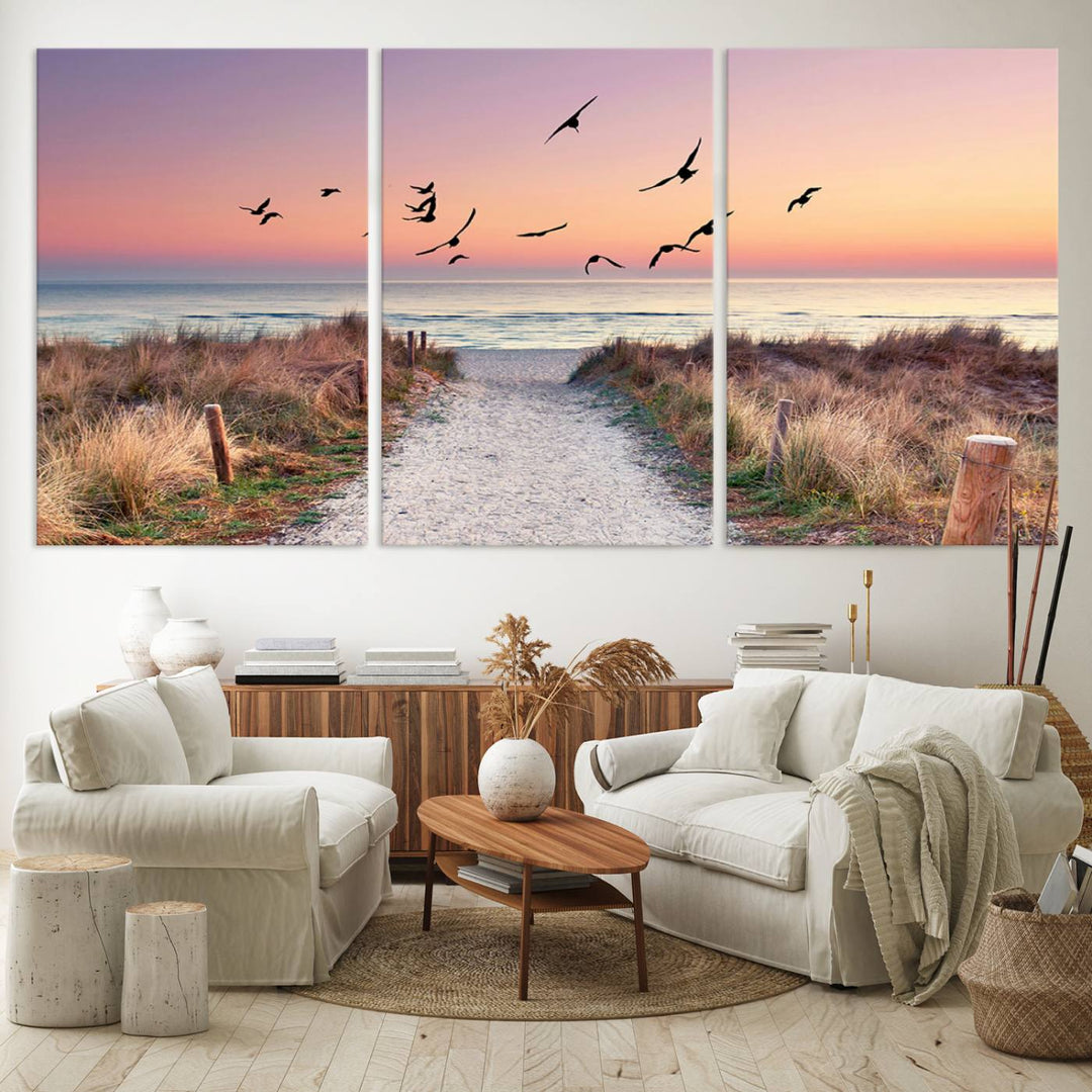 Birds on the Beach Sunset Wall Art Canvas Print