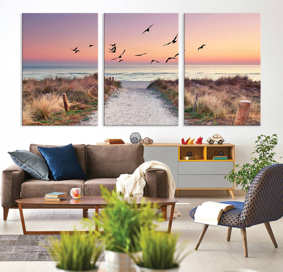 Birds on the Beach Sunset Wall Art Canvas Print