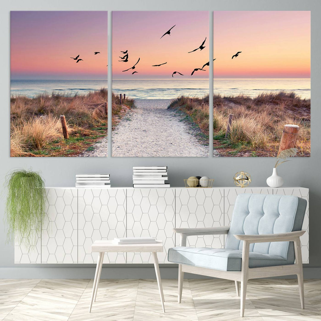 Birds on the Beach Sunset Wall Art Canvas Print