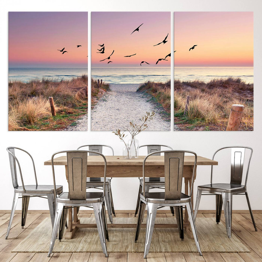 Birds on the Beach Sunset Wall Art Canvas Print