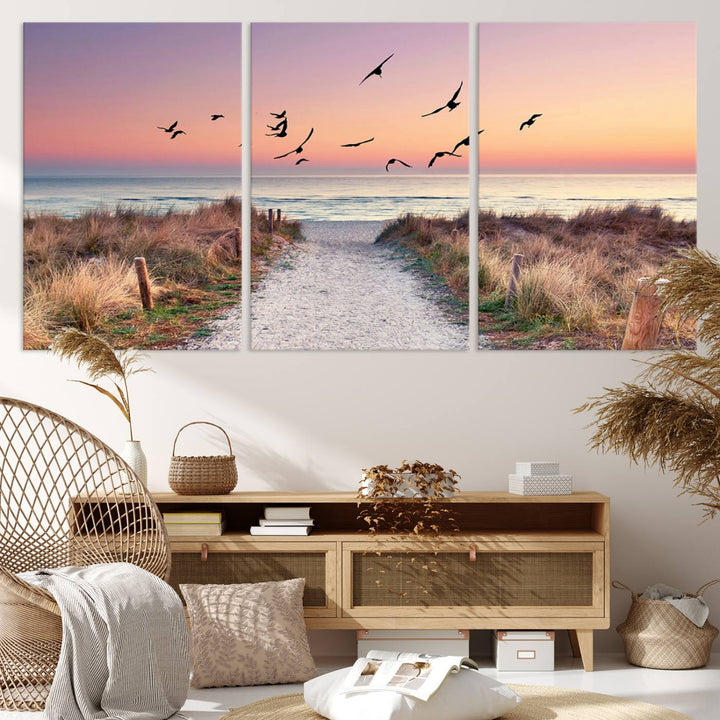 Birds on the Beach Sunset Wall Art Canvas Print