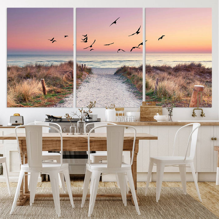 Birds on the Beach Sunset Wall Art Canvas Print