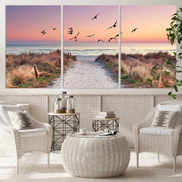 Birds on the Beach Sunset Wall Art Canvas Print