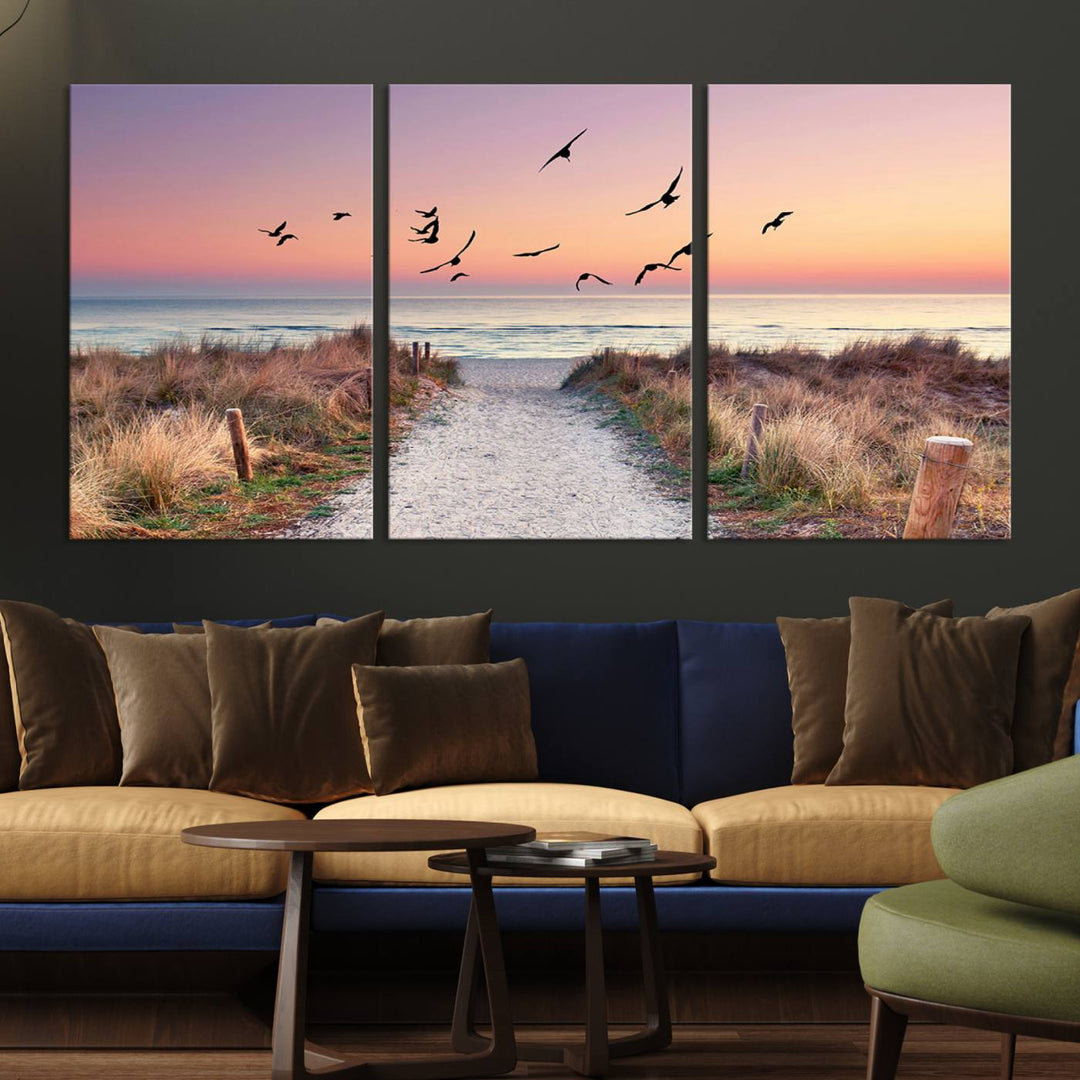 Birds on the Beach Sunset Wall Art Canvas Print