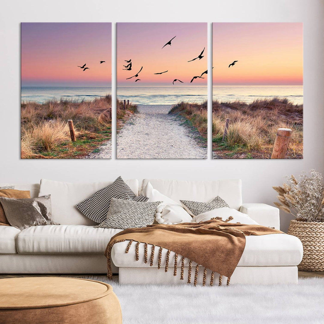 Birds on the Beach Sunset Wall Art Canvas Print