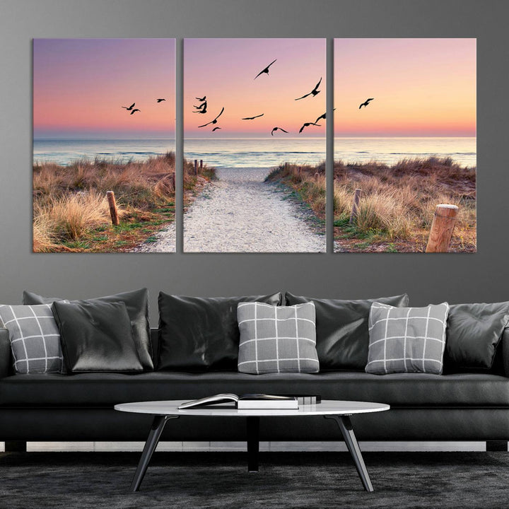 Birds on the Beach Sunset Wall Art Canvas Print