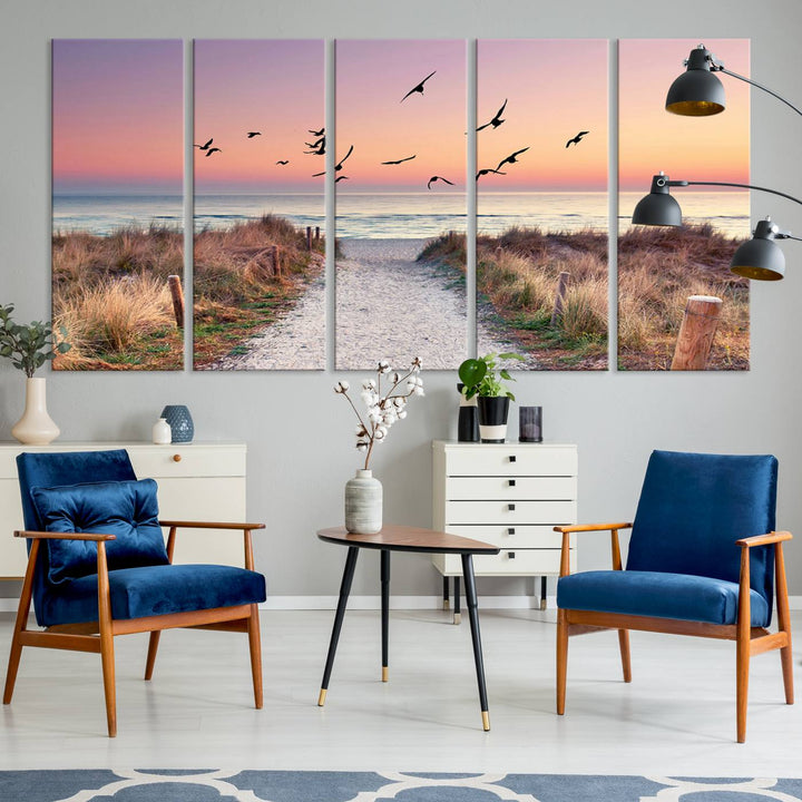 Birds on the Beach Sunset Wall Art Canvas Print