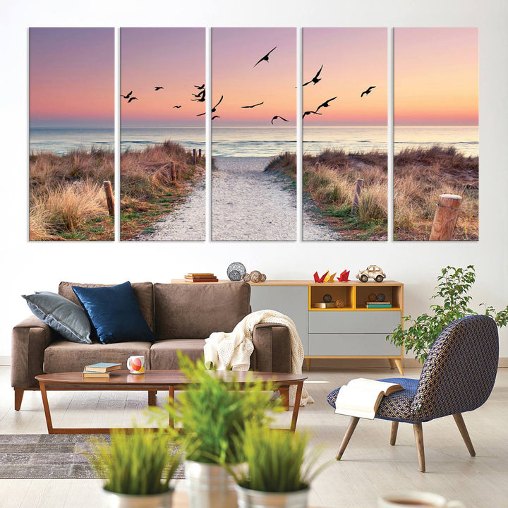 Birds on the Beach Sunset Wall Art Canvas Print