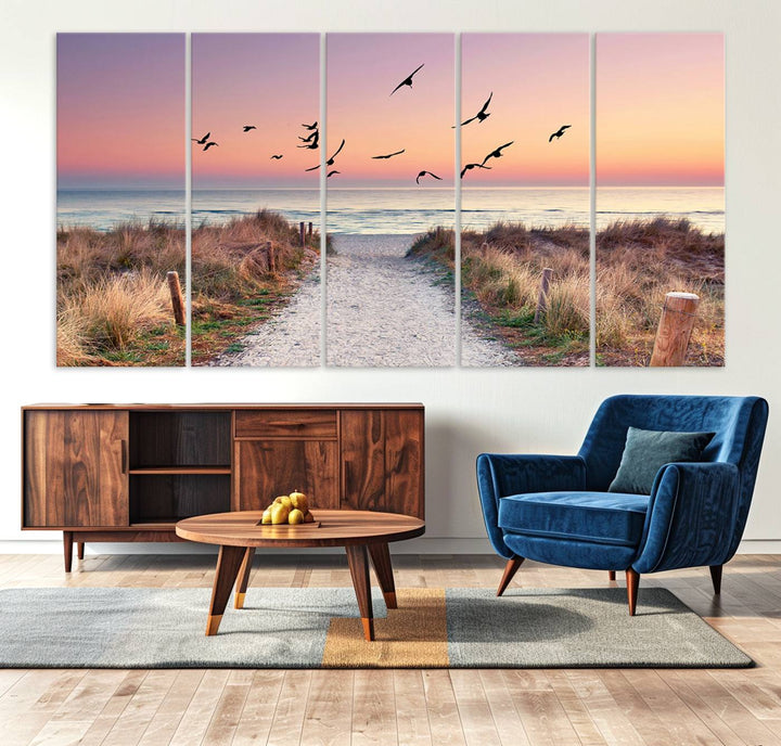 Birds on the Beach Sunset Wall Art Canvas Print