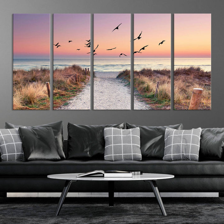 Birds on the Beach Sunset Wall Art Canvas Print