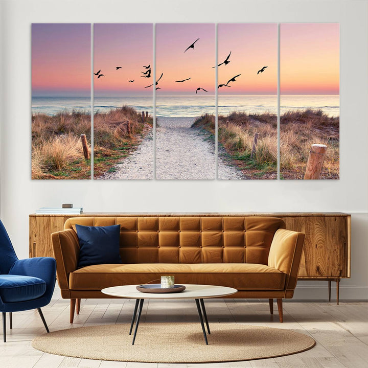 Birds on the Beach Sunset Wall Art Canvas Print