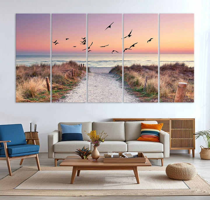 Birds on the Beach Sunset Wall Art Canvas Print