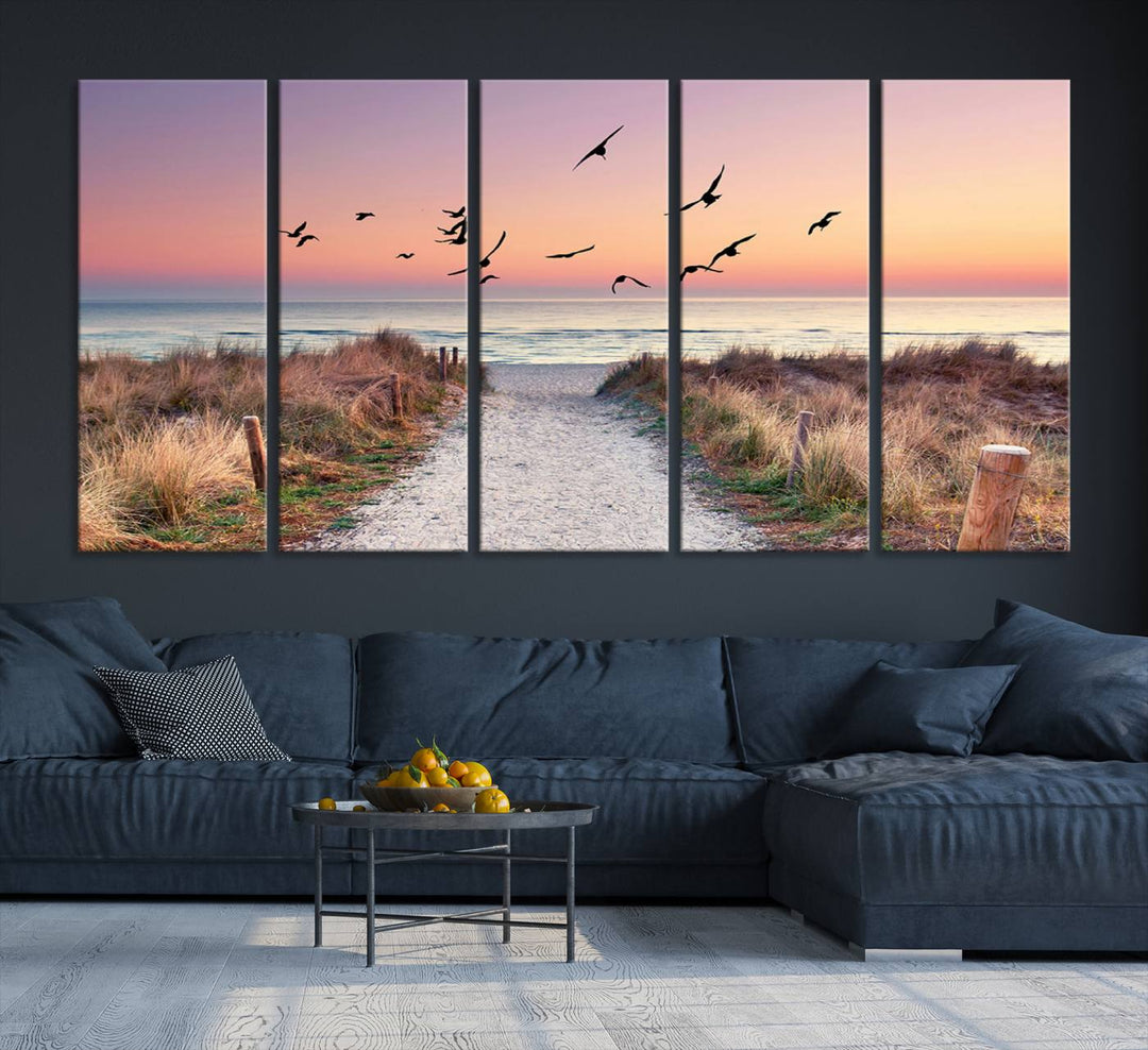 Birds on the Beach Sunset Wall Art Canvas Print