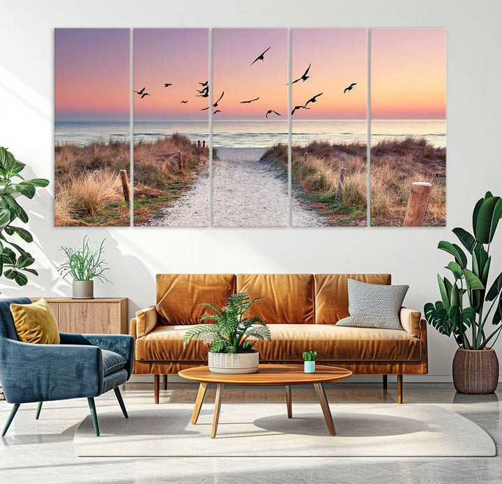 Birds on the Beach Sunset Wall Art Canvas Print