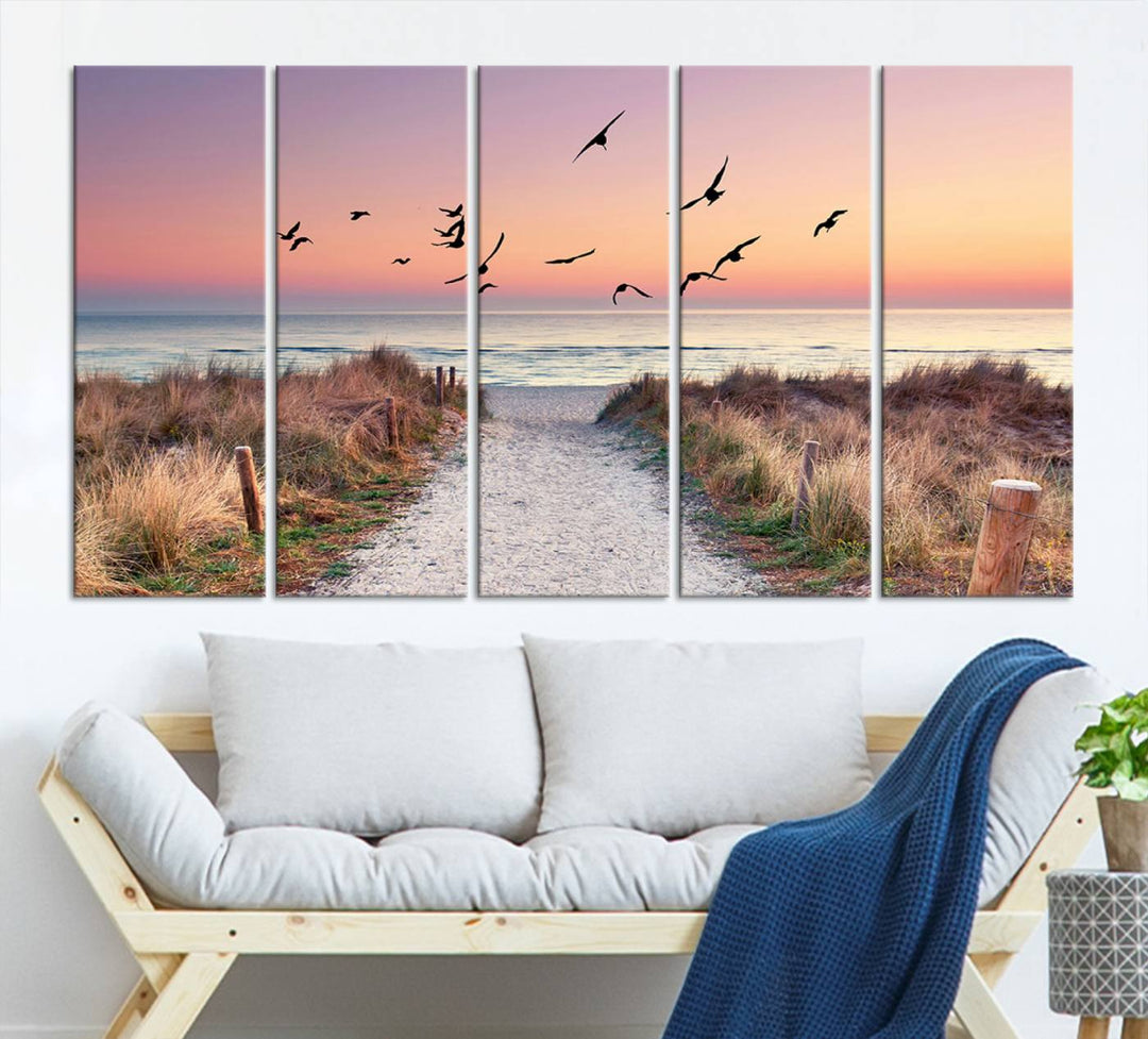 Birds on the Beach Sunset Wall Art Canvas Print