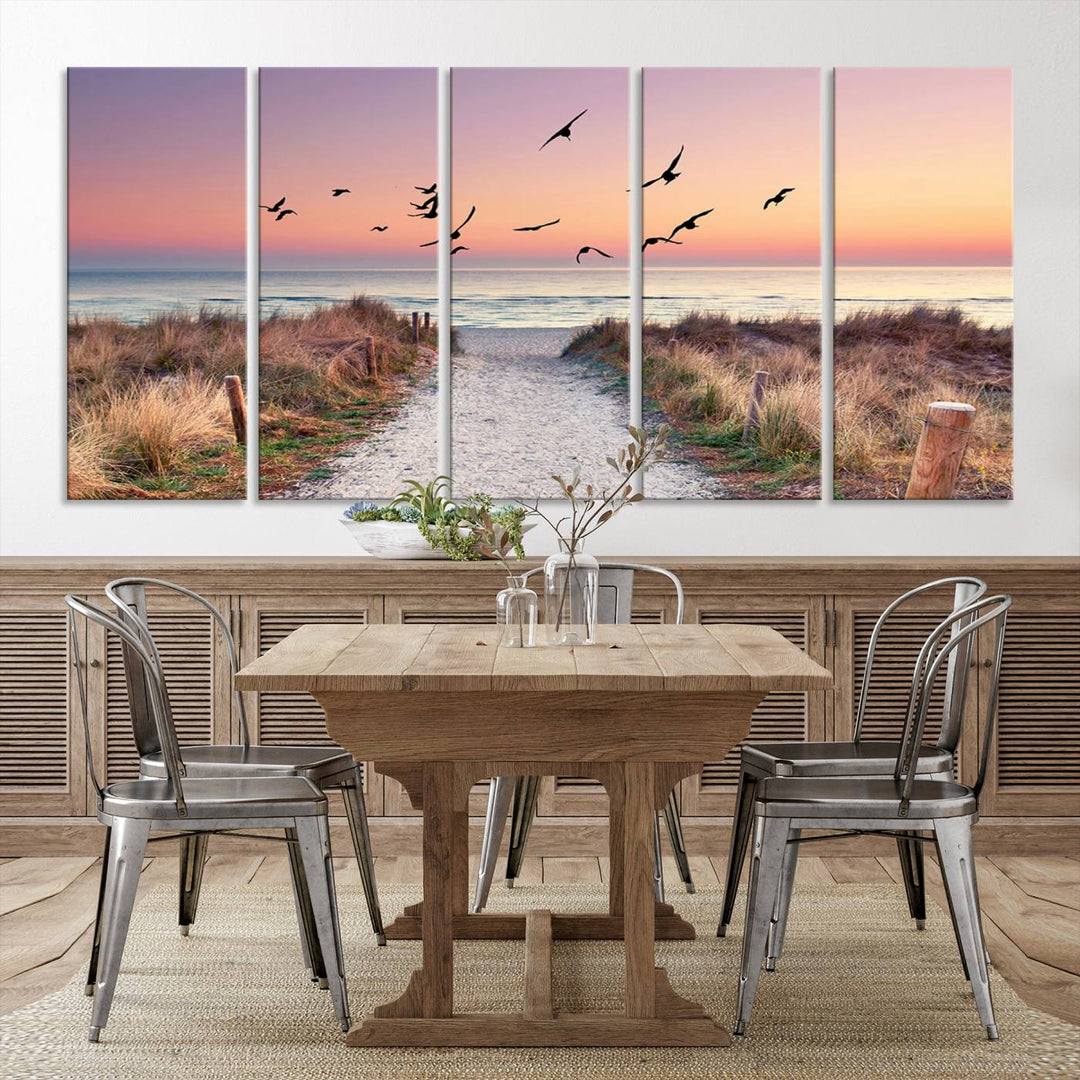 Birds on the Beach Sunset Wall Art Canvas Print