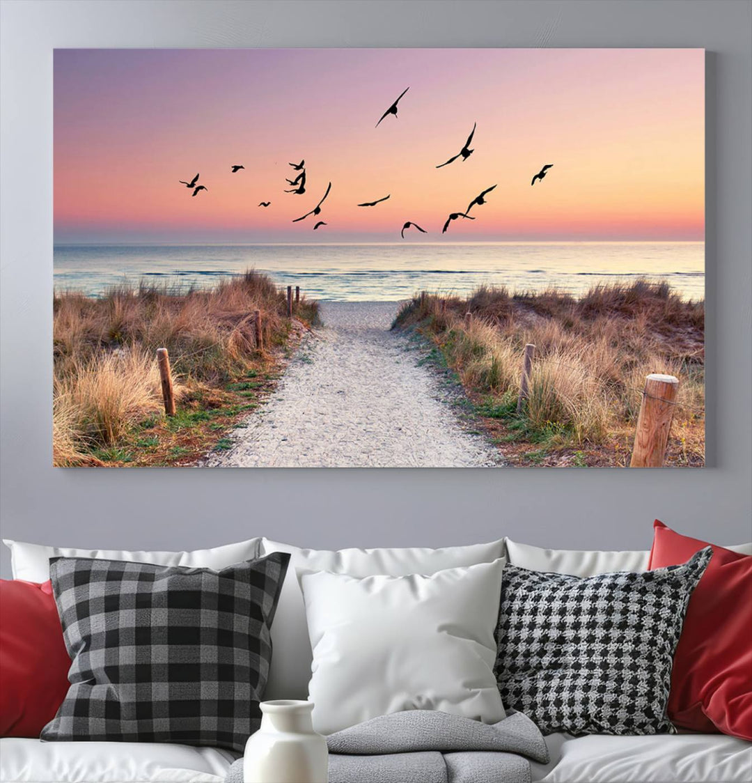 Birds on the Beach Sunset Wall Art Canvas Print