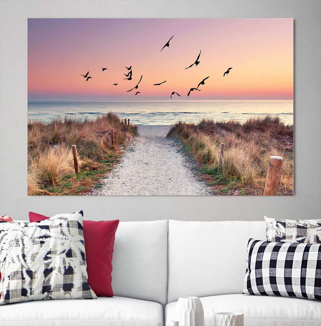 Birds on the Beach Sunset Wall Art Canvas Print