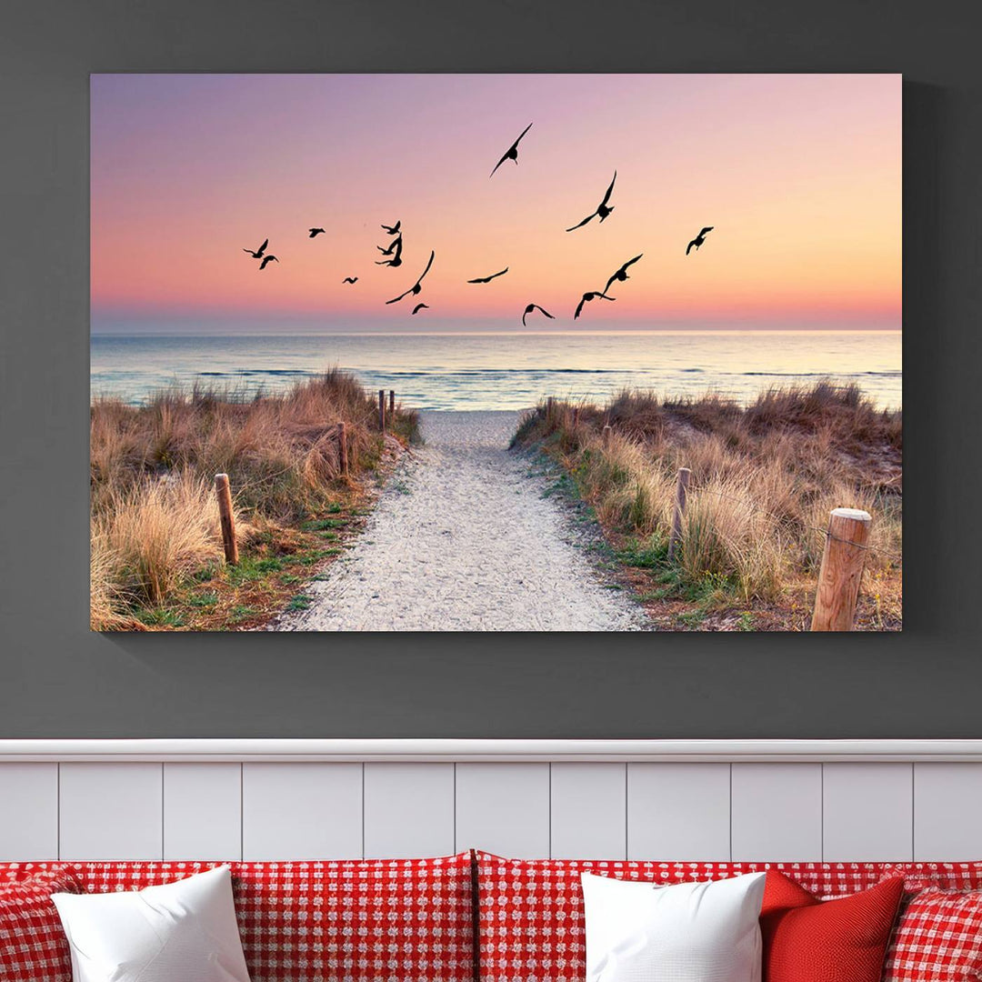 Birds on the Beach Sunset Wall Art Canvas Print