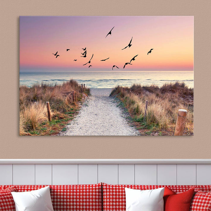 Birds on the Beach Sunset Wall Art Canvas Print