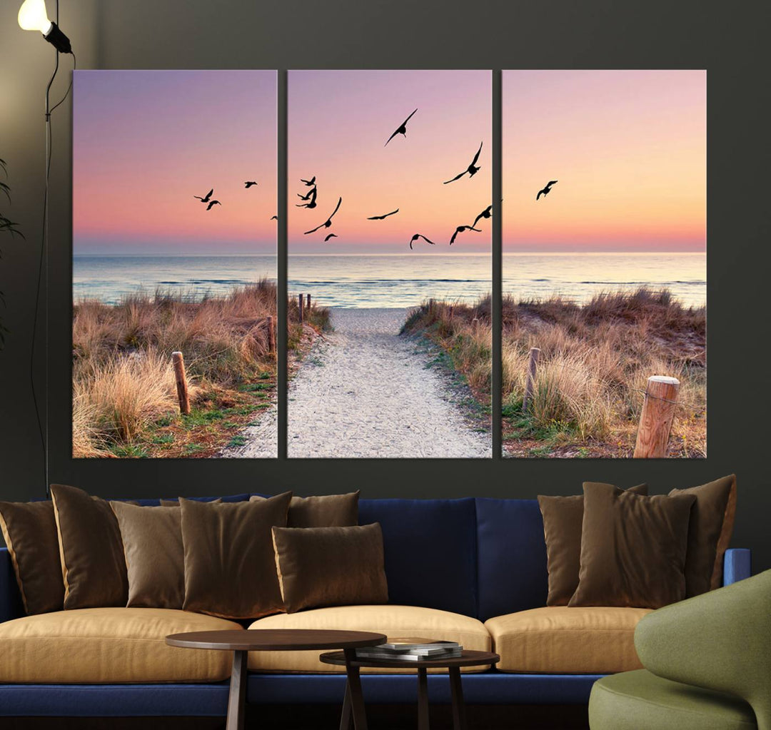 Birds on the Beach Sunset Wall Art Canvas Print