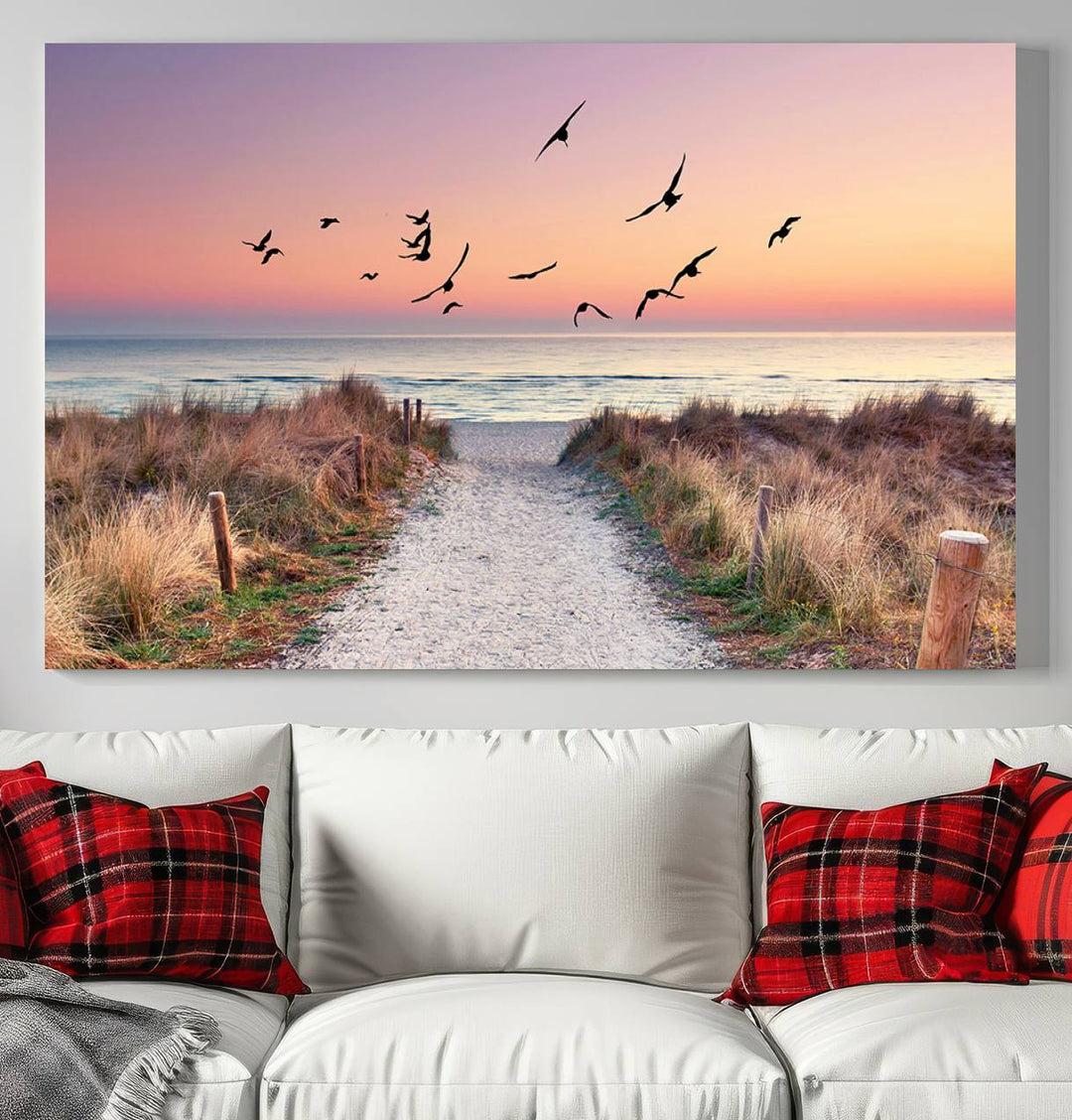 Birds on the Beach Sunset Wall Art Canvas Print