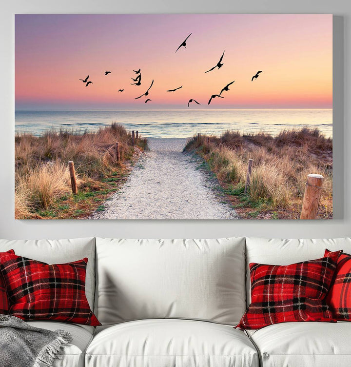 Birds on the Beach Sunset Wall Art Canvas Print