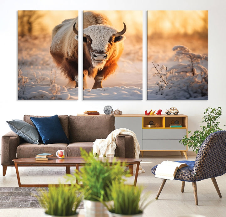 Bison at Sunrise Art Print Alaska Wildlife American Animal Canvas Wall Art