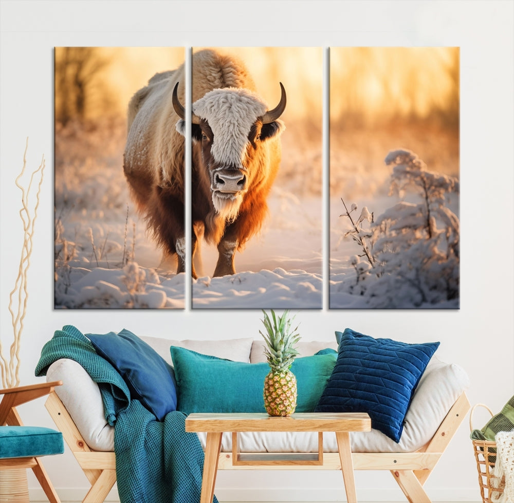 Bison at Sunrise Art Print Alaska Wildlife American Animal Canvas Wall Art