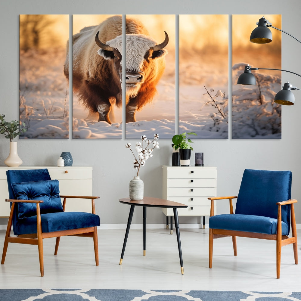 Bison at Sunrise Art Print Alaska Wildlife American Animal Canvas Wall Art