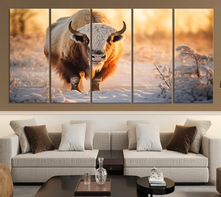 Bison at Sunrise Art Print Alaska Wildlife American Animal Canvas Wall Art