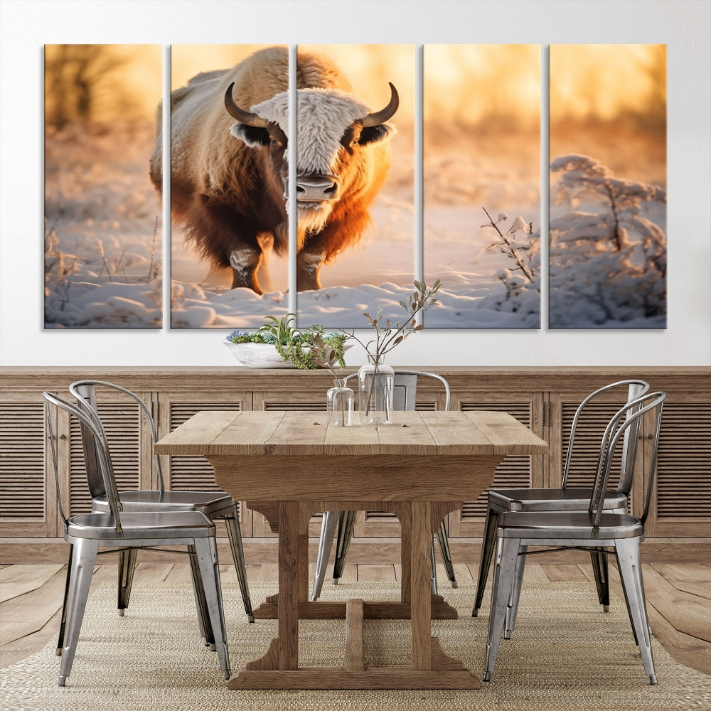 Bison at Sunrise Art Print Alaska Wildlife American Animal Canvas Wall Art