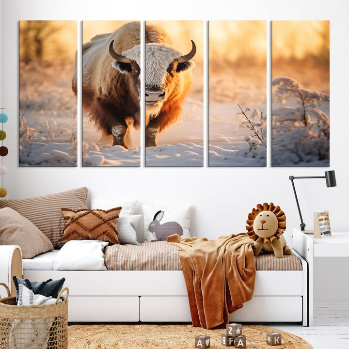 Bison at Sunrise Art Print Alaska Wildlife American Animal Canvas Wall Art