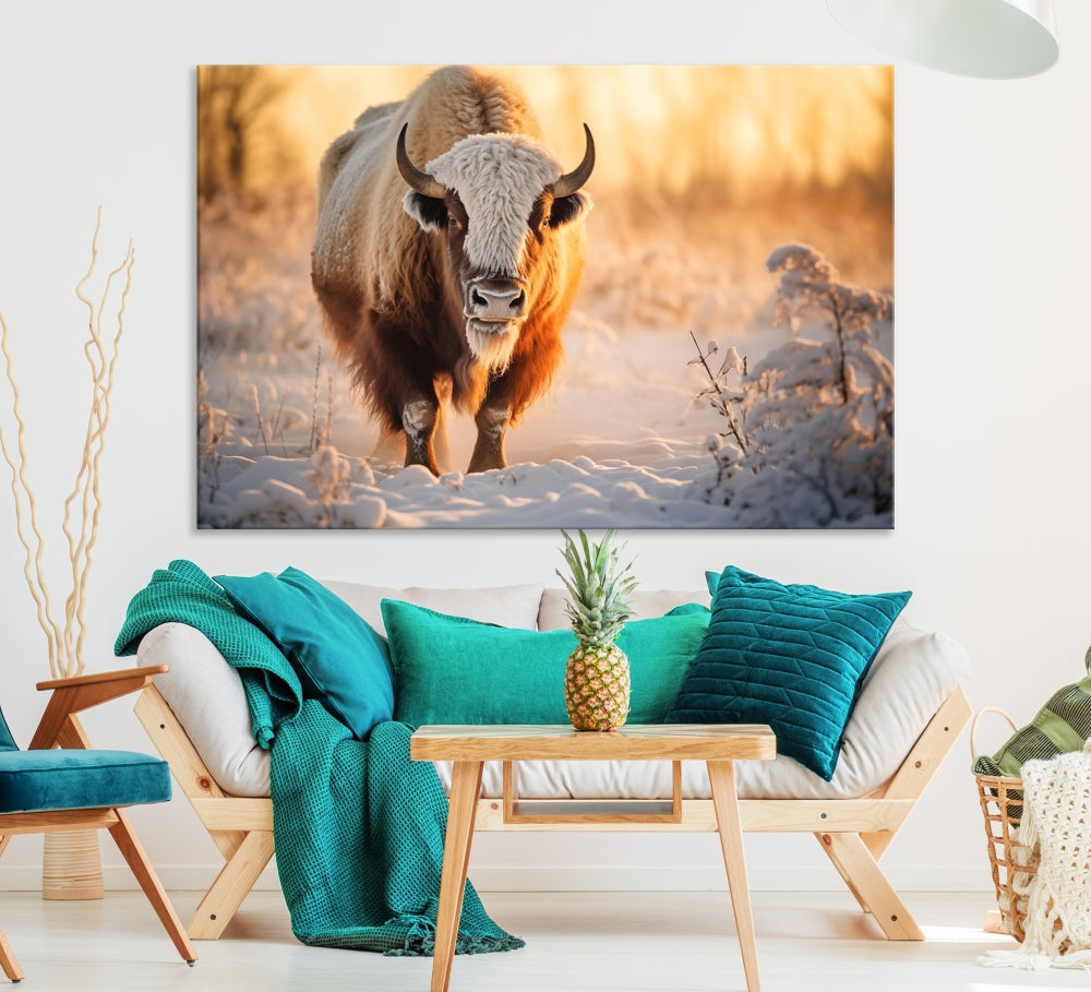 Bison at Sunrise Art Print Alaska Wildlife American Animal Canvas Wall Art