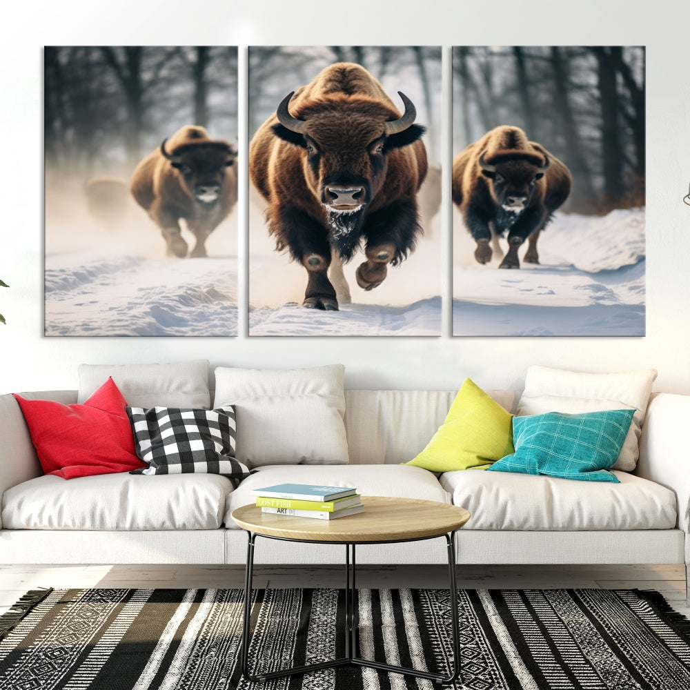 Bison Cow Canvas Wall Art Farmhouse Decor Buffalo Print Rustic Wall Decor Animals Painting Bison Wall Art