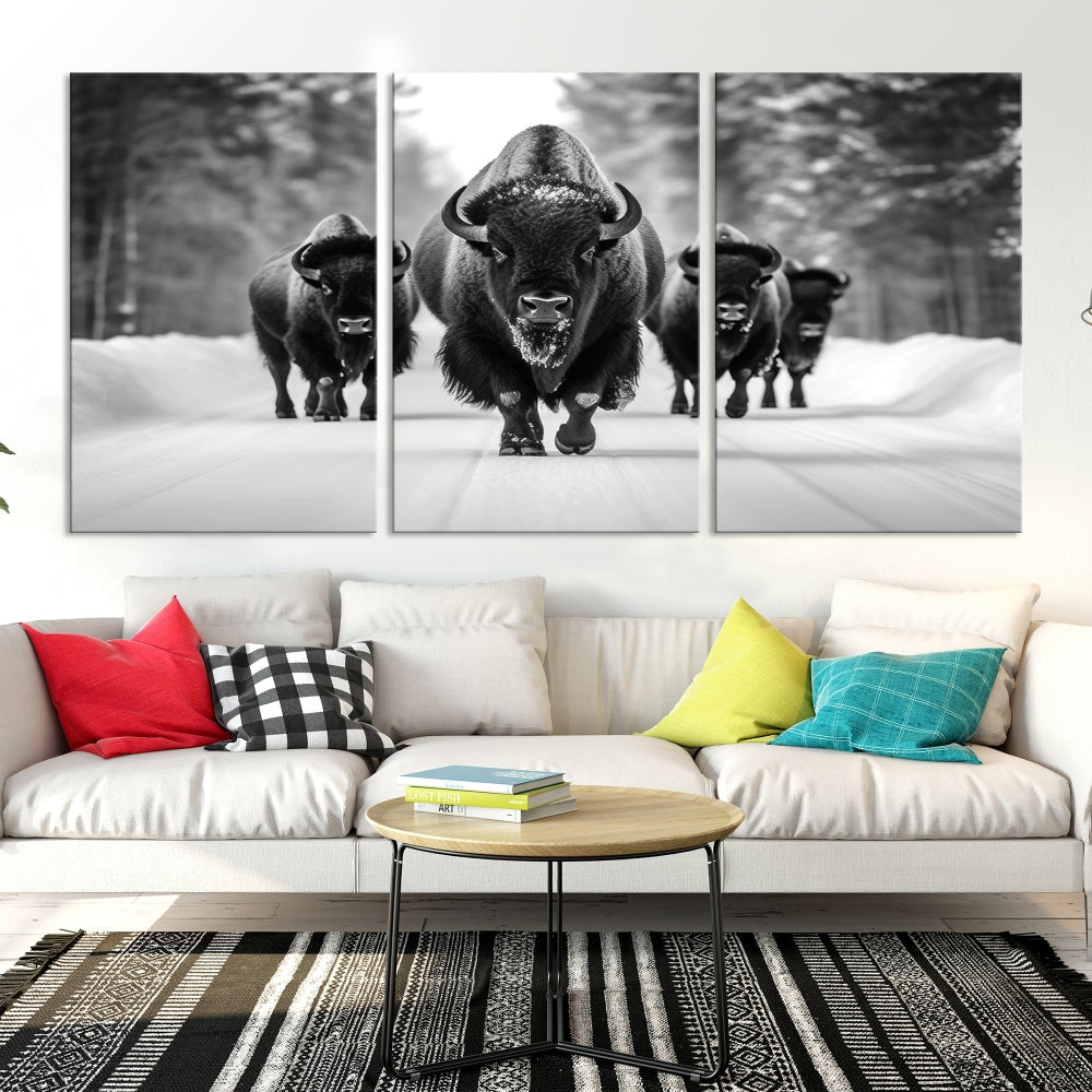 Bison Cow Canvas Wall Art Farmhouse Decor Buffalo Print Rustic Wall Decor Animals Painting Bison Wall Art