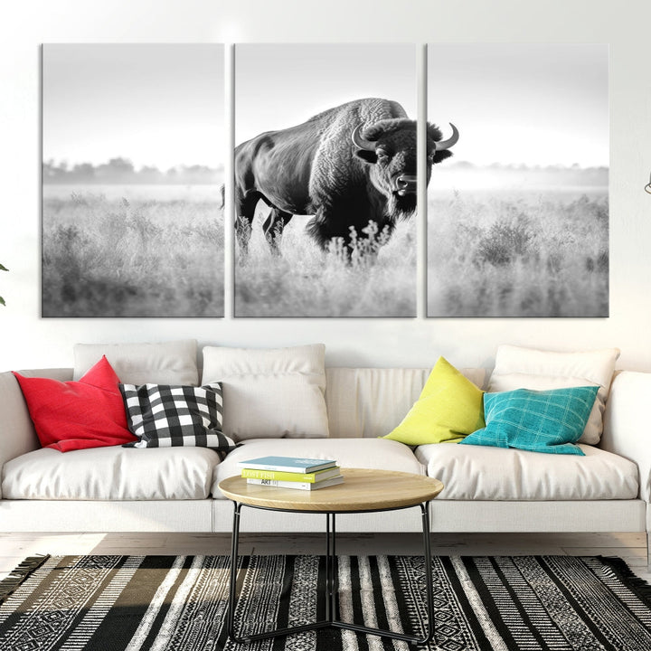 Bison Cow Canvas Wall Art Farmhouse Decor Buffalo Print Rustic Wall Decor Animals Painting Bison Wall Art