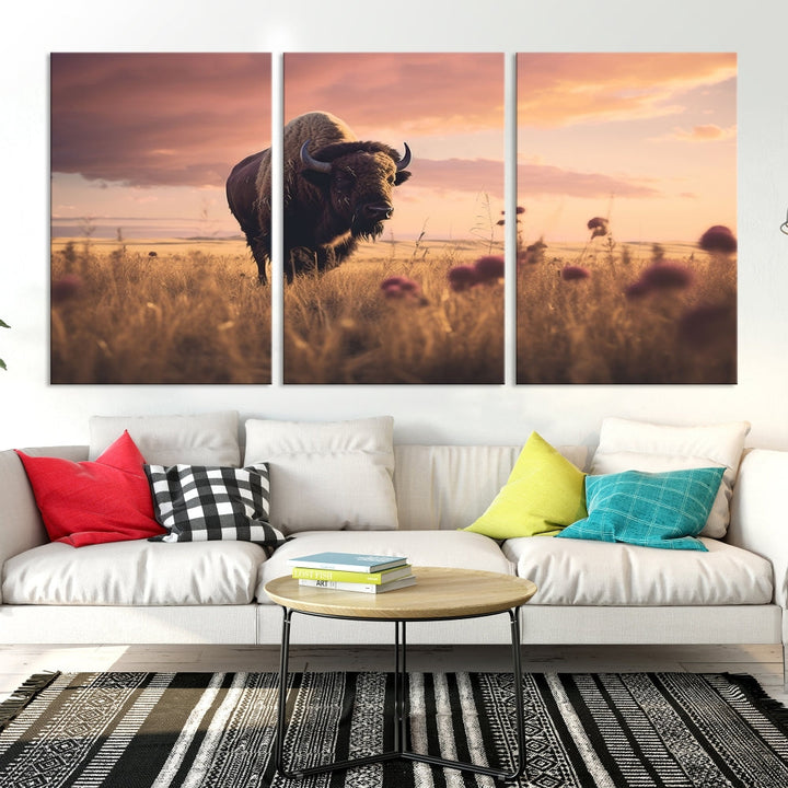 Bison Cow Canvas Wall Art Farmhouse Decor Buffalo Print Rustic Wall Decor Animals Painting Bison Wall Art