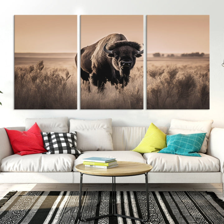 Bison Cow Canvas Wall Art Farmhouse Decor Buffalo Print Rustic Wall Decor Animals Painting Bison Wall Art