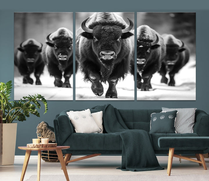 Bison Cow Canvas Wall Art Farmhouse Decor Buffalo Print Rustic Wall Decor Animals Painting Bison Wall Art