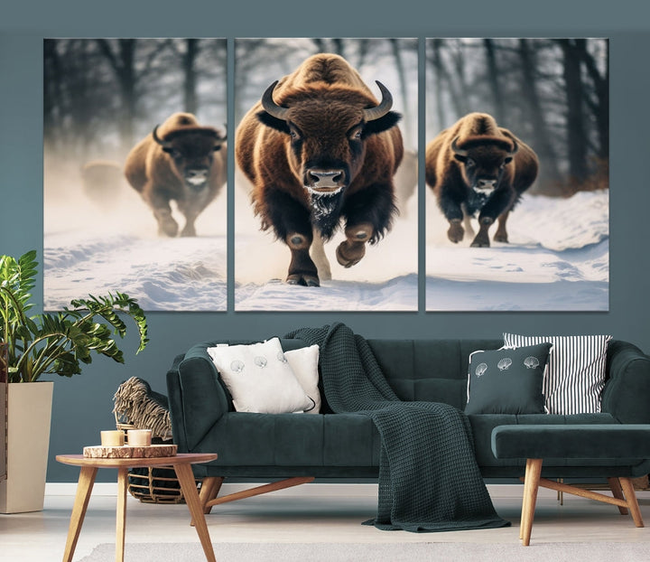 Bison Cow Canvas Wall Art Farmhouse Decor Buffalo Print Rustic Wall Decor Animals Painting Bison Wall Art