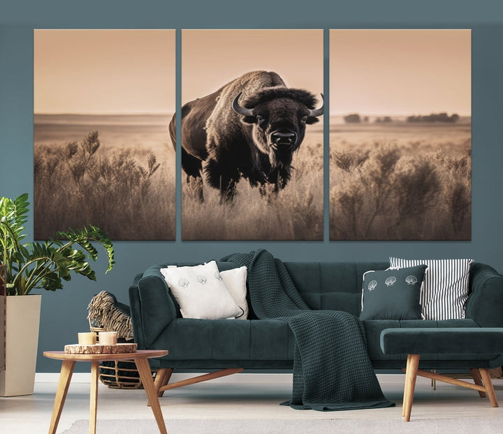 Bison Cow Canvas Wall Art Farmhouse Decor Buffalo Print Rustic Wall Decor Animals Painting Bison Wall Art